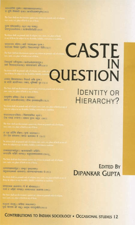 Caste in Question: Identity Or Hierarchy? Occasional Studies