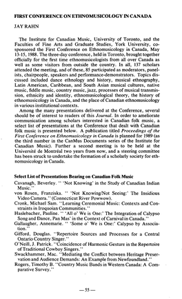 First Conference on Ethnomusicology in Canada