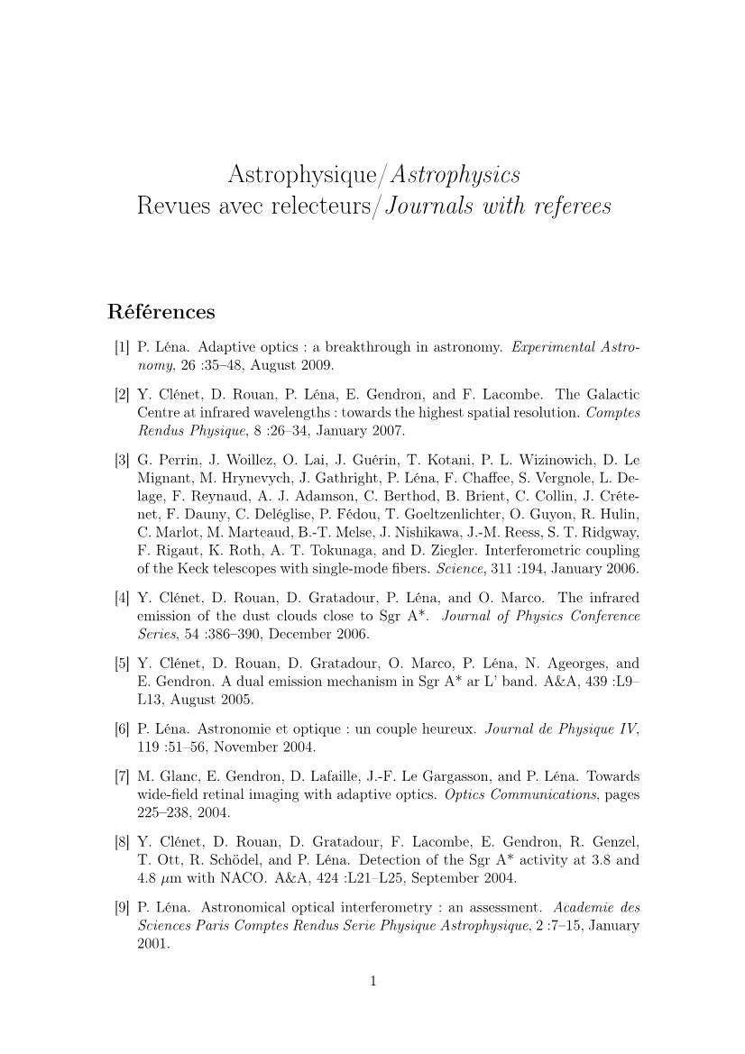 Astrophysique / Astrophysics- Bibliographie De Pierre Léna
