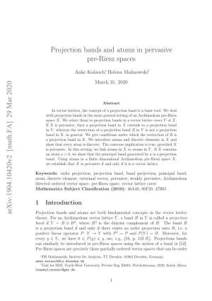 Projection Bands and Atoms in Pervasive Pre-Riesz Spaces