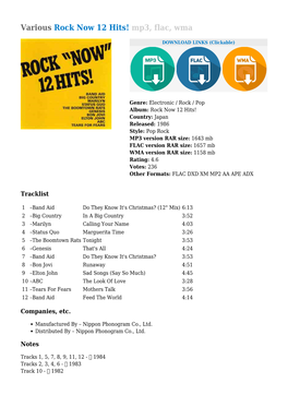 Various Rock Now 12 Hits! Mp3, Flac, Wma