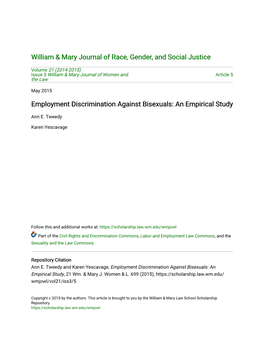 Employment Discrimination Against Bisexuals: an Empirical Study