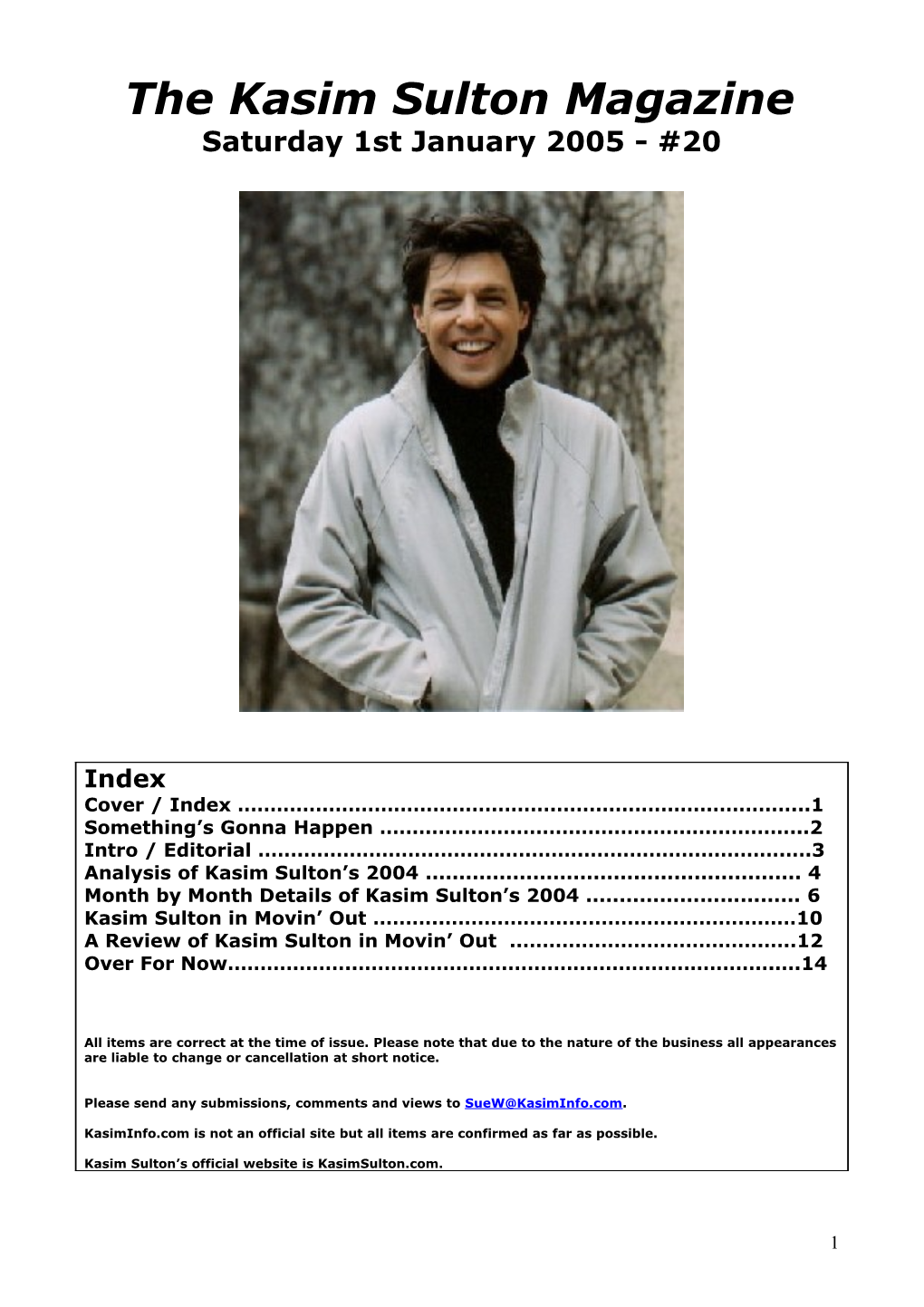 Kasim Sulton Newsletter