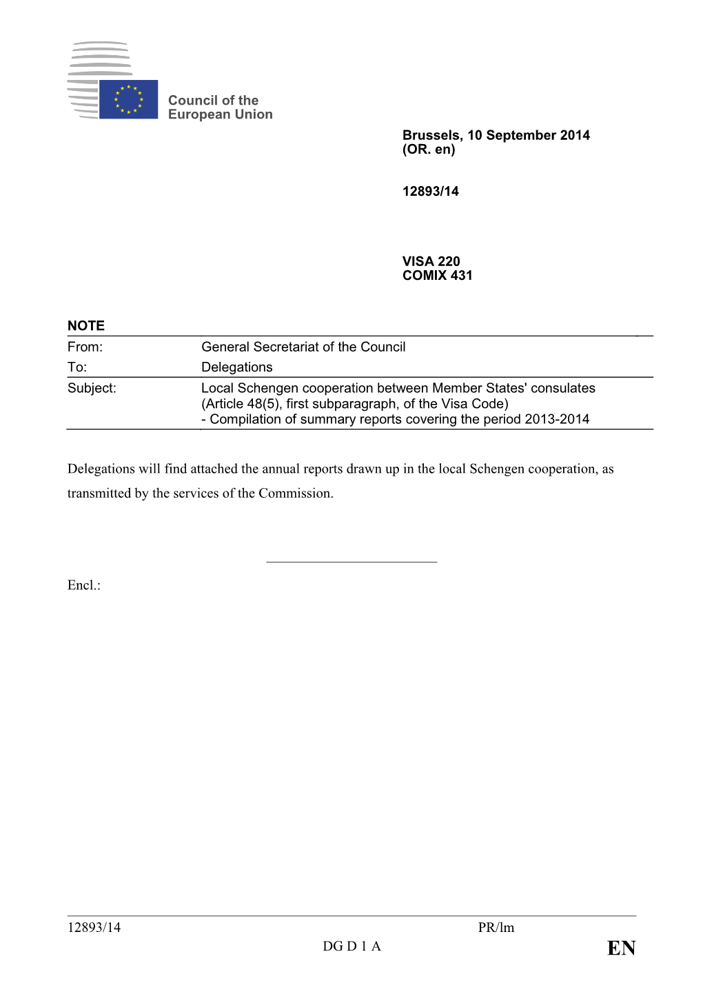 Delegations Will Find Attached the Annual Reports Drawn up in the Local Schengen Cooperation, As Transmitted by the Services of the Commission