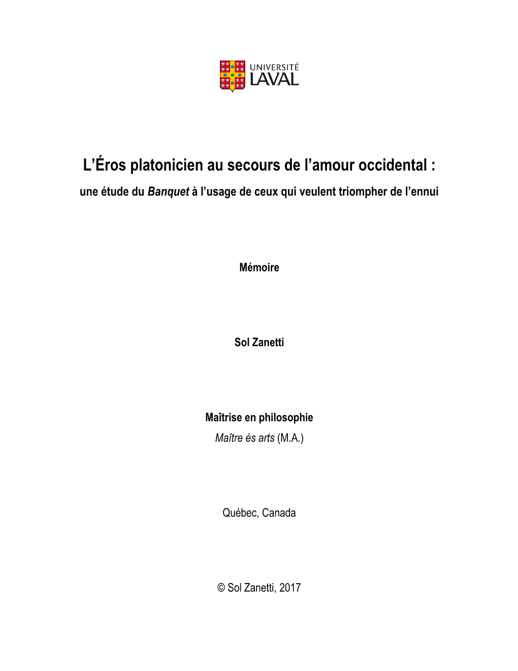 L'éros Platonicien Au Secours De L'amour Occidental