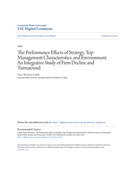 The Performance Effects of Strategy, Top-Management Characteristics, and Environment: an Integrative Study of Firm Decline and Turnaround