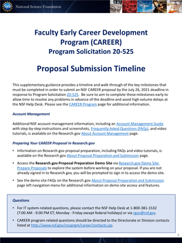 2021 CAREER Proposal Submission Supplementary Guidance