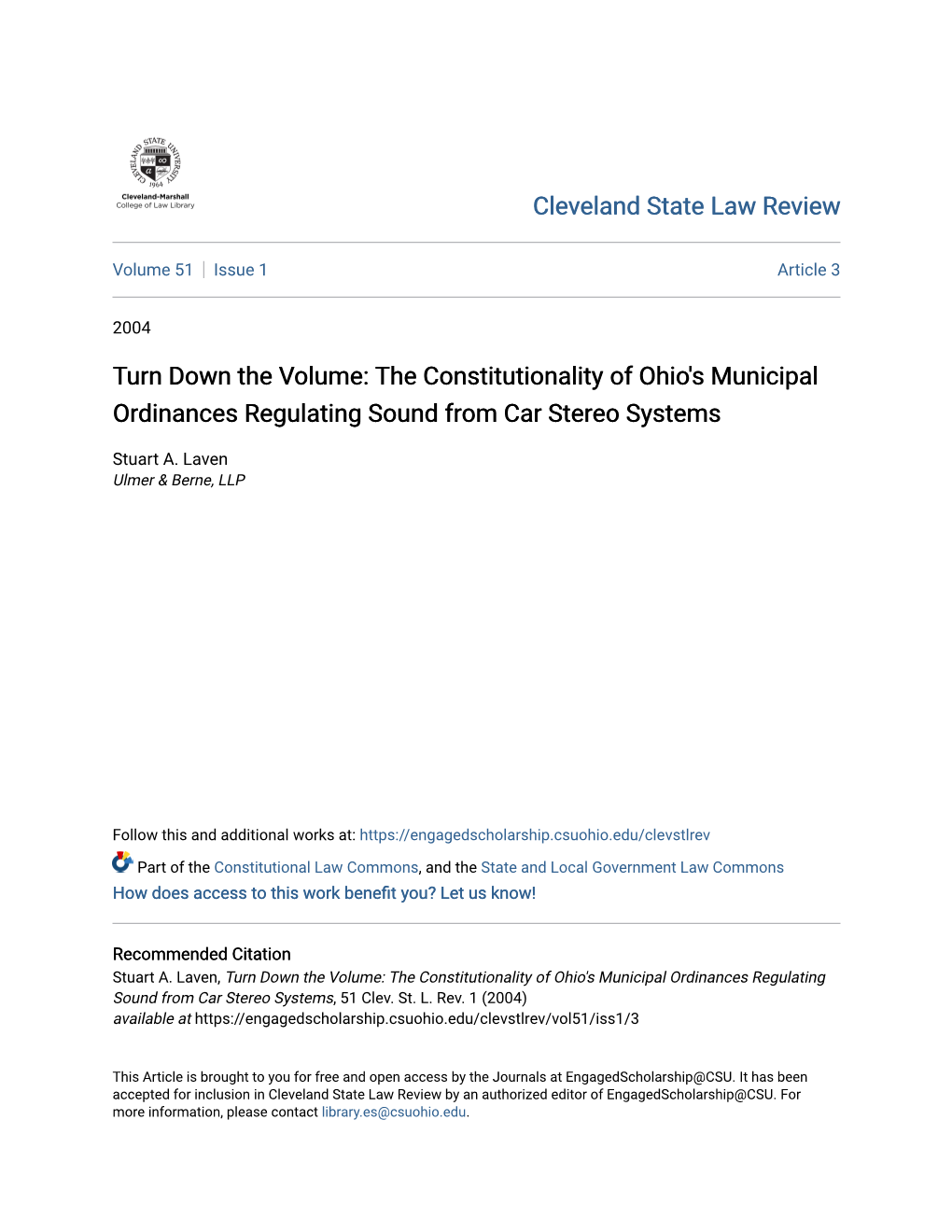 The Constitutionality of Ohio's Municipal Ordinances Regulating Sound from Car Stereo Systems