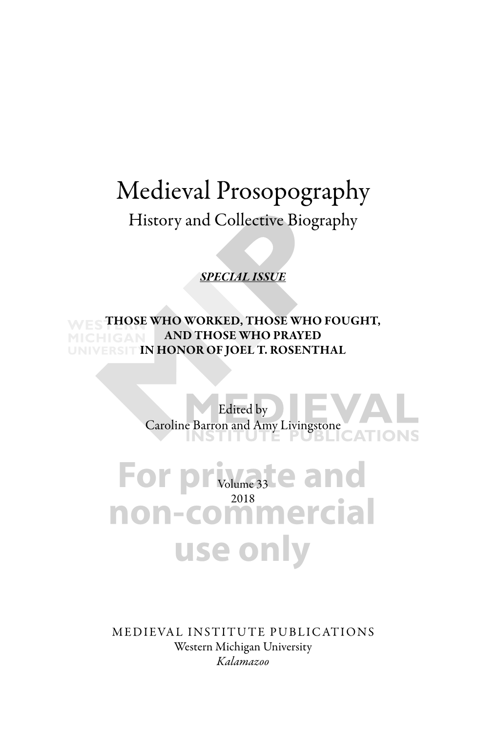 Medieval Prosopography History and Collective Biography