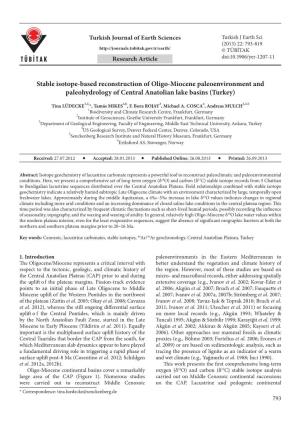 Stable Isotope-Based Reconstruction of Oligo-Miocene Paleoenvironment and Paleohydrology of Central Anatolian Lake Basins (Turkey)