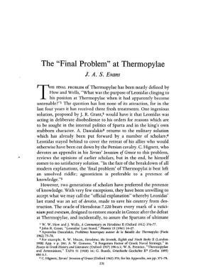 The "Final Problem" at Thermopylae Evans, J a S Greek, Roman and Byzantine Studies; Winter 1964; 5, 4; Proquest Pg