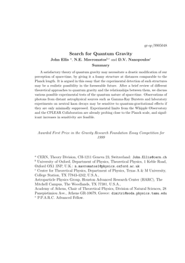 Search for Quantum Gravity a B, C John Ellis , N.E
