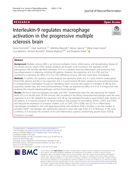 Interleukin-9 Regulates Macrophage Activation in the Progressive Multiple Sclerosis Brain