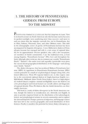1. the History of Pennsylvania German: from Europe to the Midwest