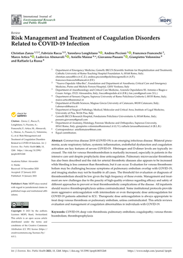 Risk Management and Treatment of Coagulation Disorders Related to COVID-19 Infection