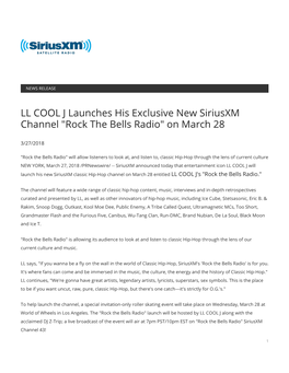 LL COOL J Launches His Exclusive New Siriusxm Channel "Rock the Bells Radio" on March 28