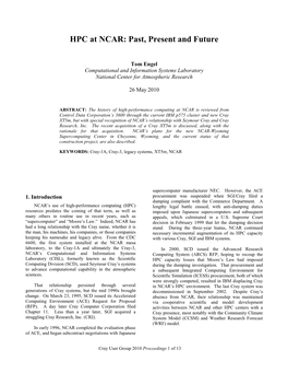 HPC at NCAR: Past, Present and Future