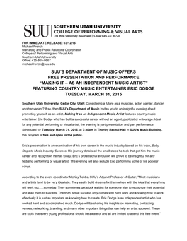 Suu's Department of Music Offers Free Presentation