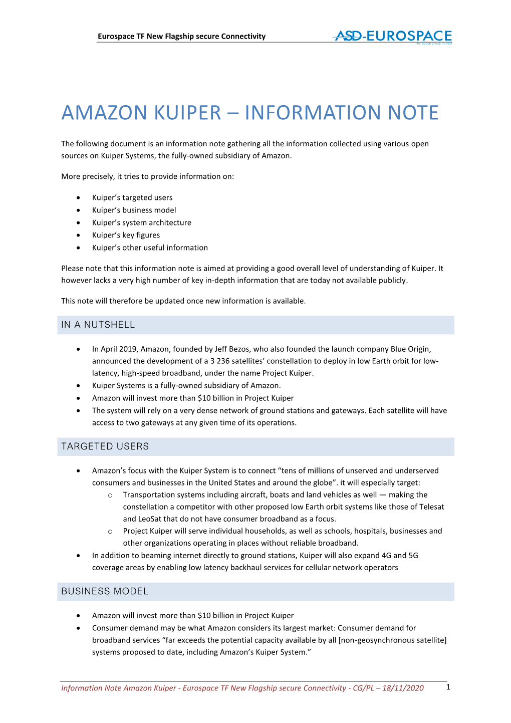 Amazon Kuiper – Information Note