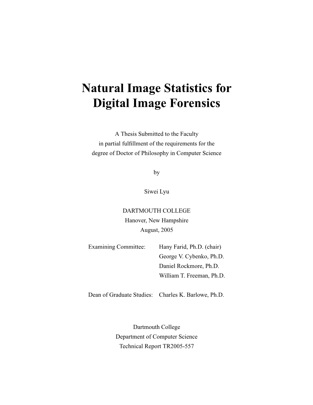 Natural Image Statistics for Digital Image Forensics