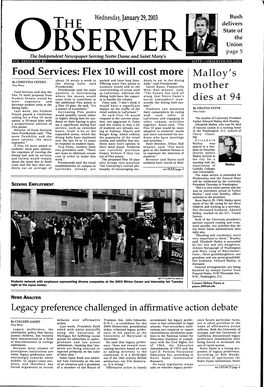 Food Services: Flex 10 Will Cost More Malloy's About 10 Meals a Week in Packed and Have Long Lines