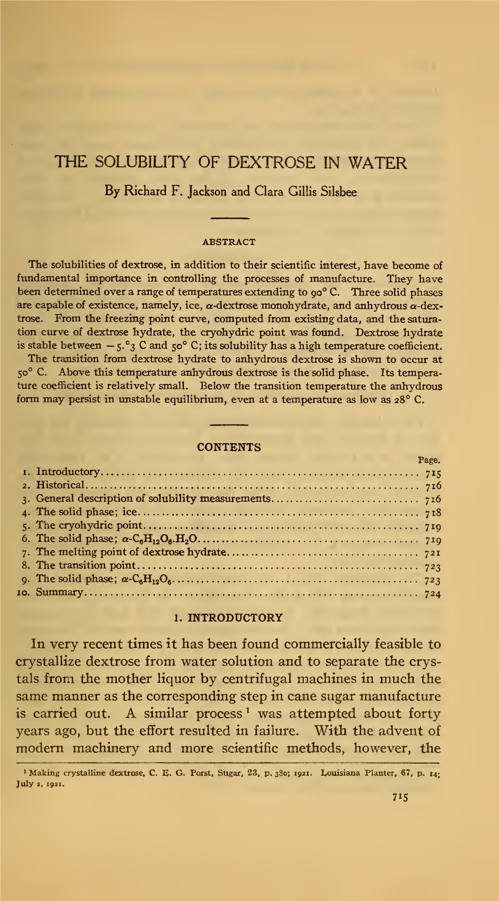 The Solubility of Dextrose in Water