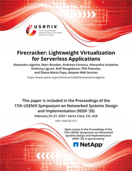 Firecracker: Lightweight Virtualization for Serverless Applications