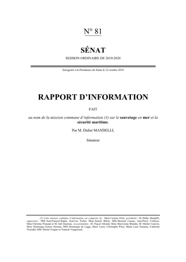 Rapport D'information Dans La Rédaction Issue De Ses Travaux Et En Autorise La Publication