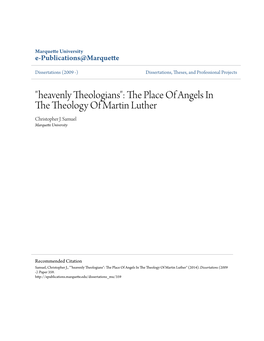 The Place of Angels in the Theology of Martin Luther