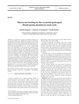 Mucus-Net Feeding by the Vermetid Gastropod Dendropoma Maxima in Coral Reefs