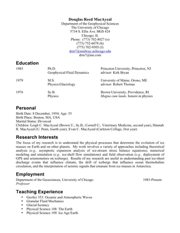 Education Personal Research Interests Employment Teaching Experience
