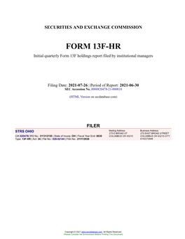 STRS OHIO Form 13F-HR Filed 2021-07-26