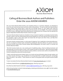 Calling All Business Book Authors and Publishers Enter the 2020 AXIOM AWARDS