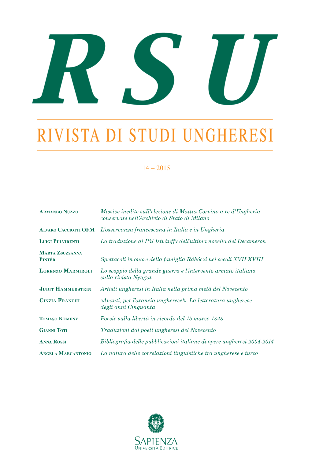 Rivista Di Studi Ungheresi 14. (2015.)