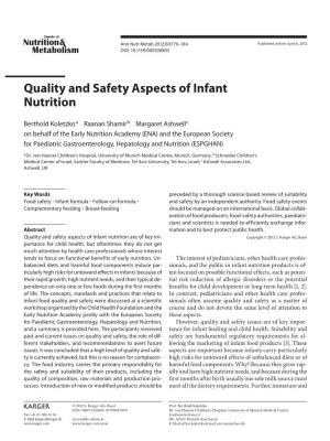 Quality and Safety Aspects of Infant Nutrition. Ann Nutr Metab