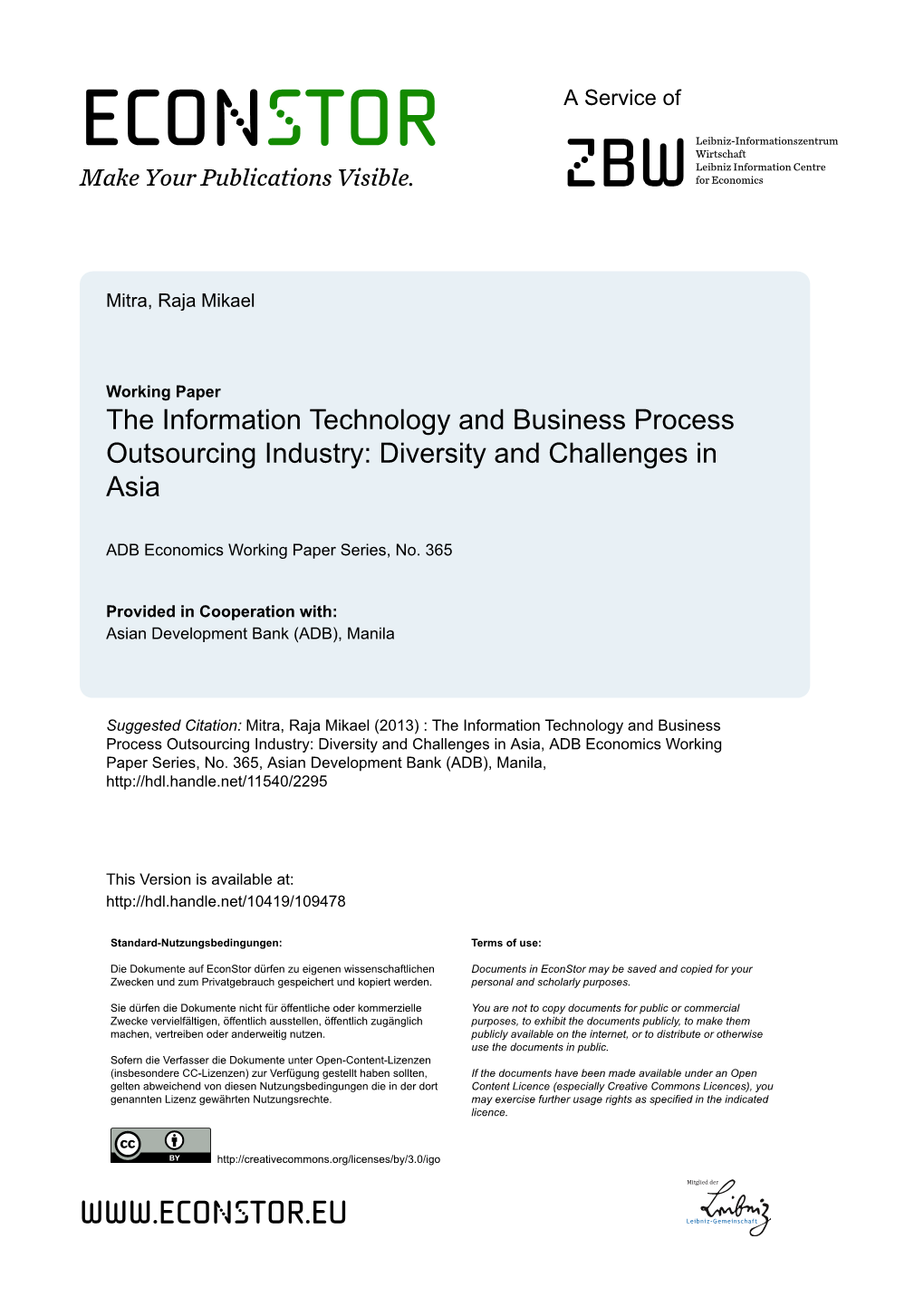 The Information Technology and Business Process Outsourcing Industry: Diversity and Challenges in Asia