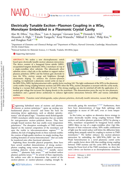 Electrically Tunable Exciton–Plasmon Coupling in a Wse2 Monolayer
