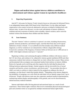 Stigma and Medical Abuse Against Intersex Children Contributes to Mistreatment and Violence Against Women in Reproductive Healthcare