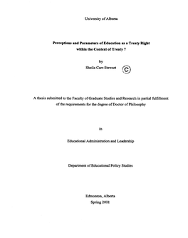 University of Alberta Perceptions and Parameters of Education As A