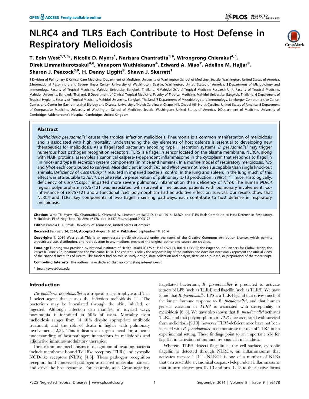 NLRC4 and TLR5 Each Contribute to Host Defense in Respiratory Melioidosis