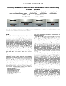 Text Entry in Immersive Head-Mounted Display-Based Virtual Reality Using Standard Keyboards