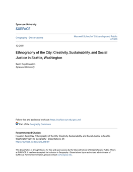 Ethnography of the City: Creativity, Sustainability, and Social Justice in Seattle, Washington