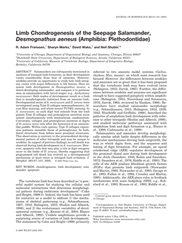 Limb Chondrogenesis of the Seepage Salamander, Desmognathus Aeneus (Amphibia: Plethodontidae)