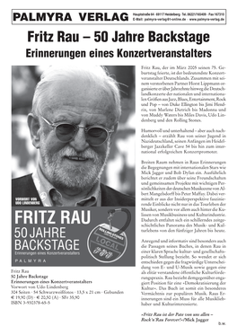 Fritz Rau – 50 Jahre Backstage Erinnerungen Eines Konzertveranstalters