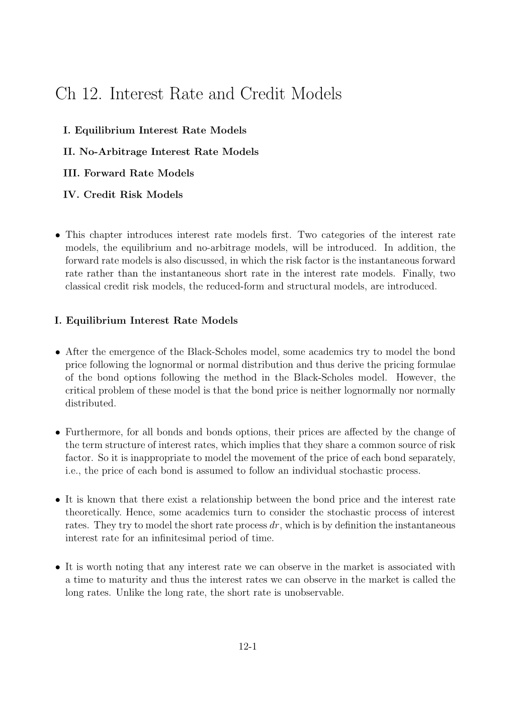 Ch 12. Interest Rate and Credit Models