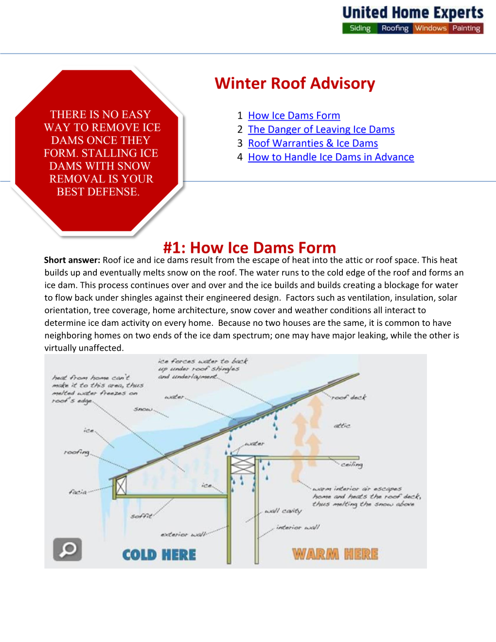 Short Answer: Roof Ice and Ice Dams Result from the Escape of Heat Into the Attic Or Roof Space. This Heat Builds up and Eventually Melts Snow on the Roof