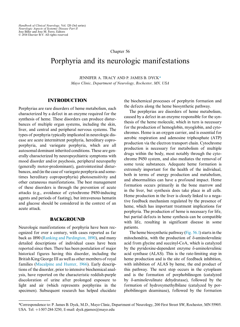 Porphyria and Its Neurologic Manifestations