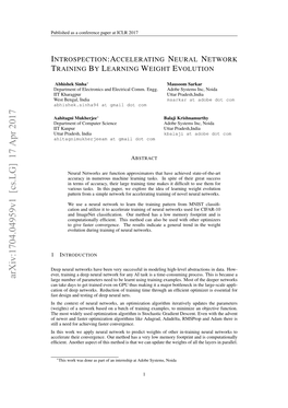 Introspection:Accelerating Neural Network Training by Learning Weight Evolution