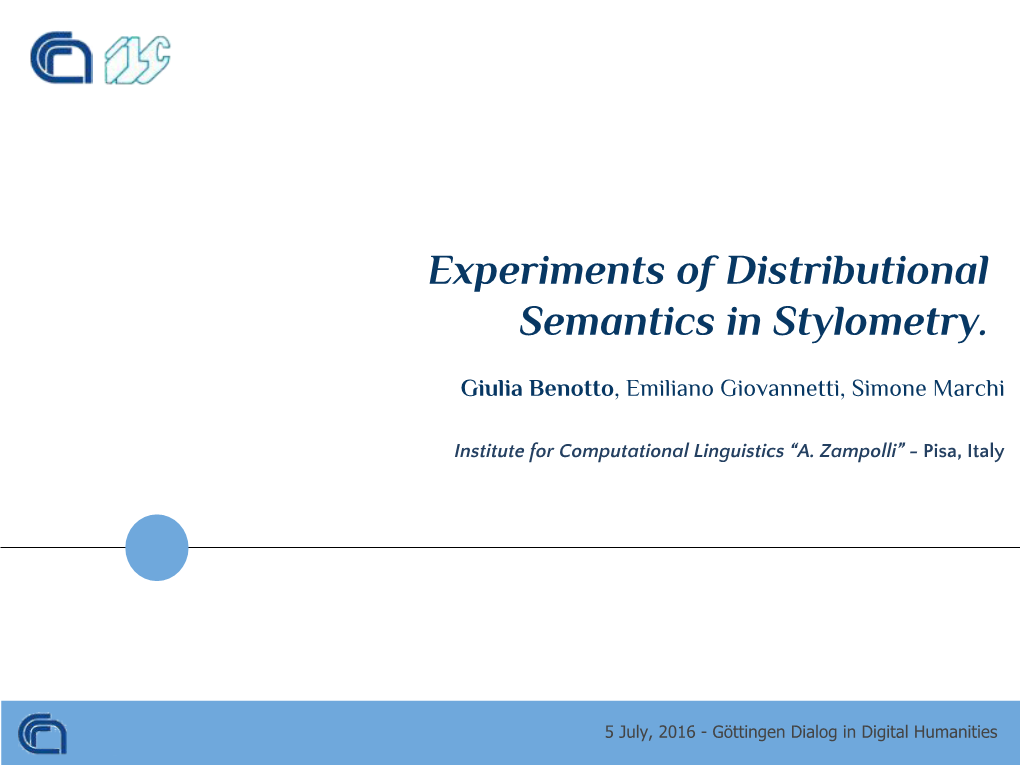 Experiments of Distributional Semantics in Stylometry