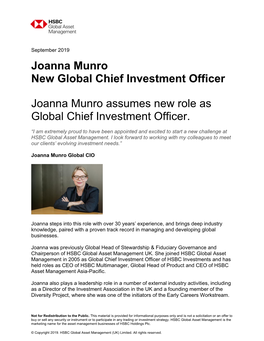Joanna Munro New Global Chief Investment Officer